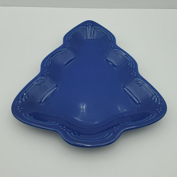 Pfaltzgraff Holiday Blue Tree Shaped Plate Christmas Tree Appetizer Tray - Picture 1 of 6